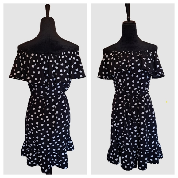 Merona Dresses & Skirts - Merona off the shoulder polka-dot ruffle dress medium